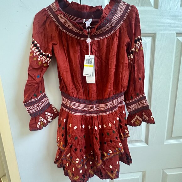 Red Carter Bohemian Boho Off-Shoulder Burnt Orange Festival Dress  Size M - Picture 6 of 7